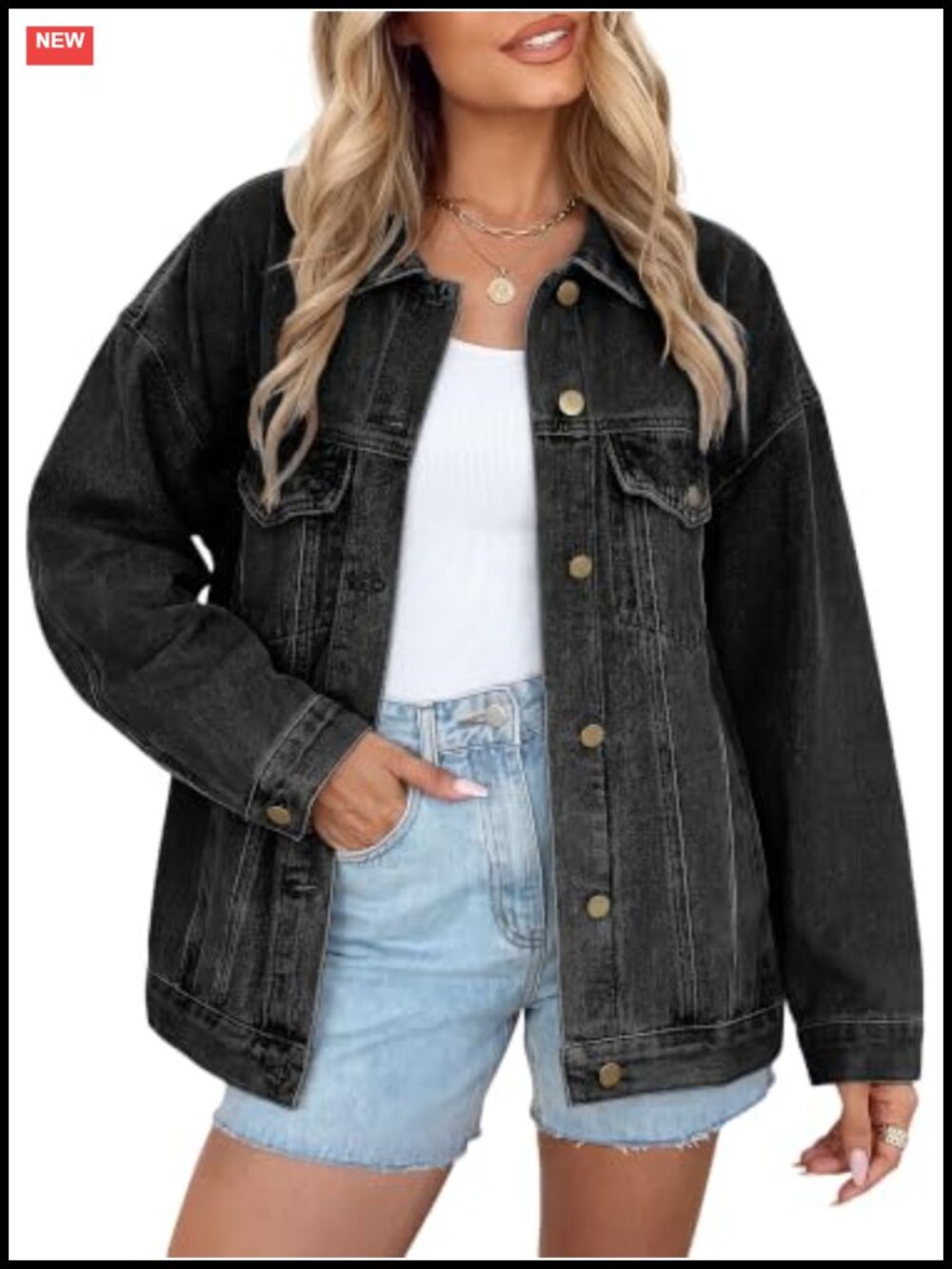 Oversized Denim Jacket Button Down Loose Fit Boyfriend Casual Coat